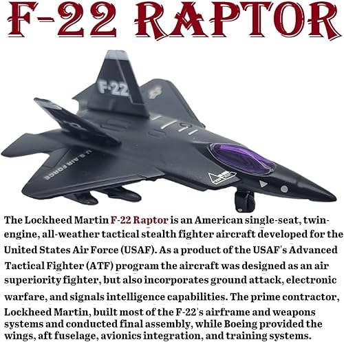 Miniatura 2 de Modelos de bombardero Stealth Cast (4.25"-5.25") SR-71 Blackbird, F-22 Raptor, F-117 Nighthawk, B2 Bomber (F-22 Raptor)