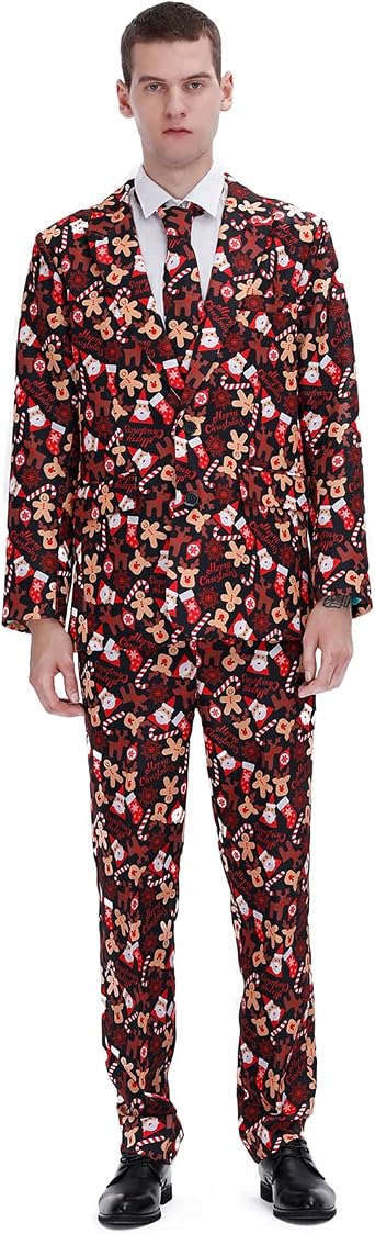 Christmas Suit for Men Ugly Funny Party Costume Adult, Xmas Story Mens Jacket Outfit with Tie and Pants