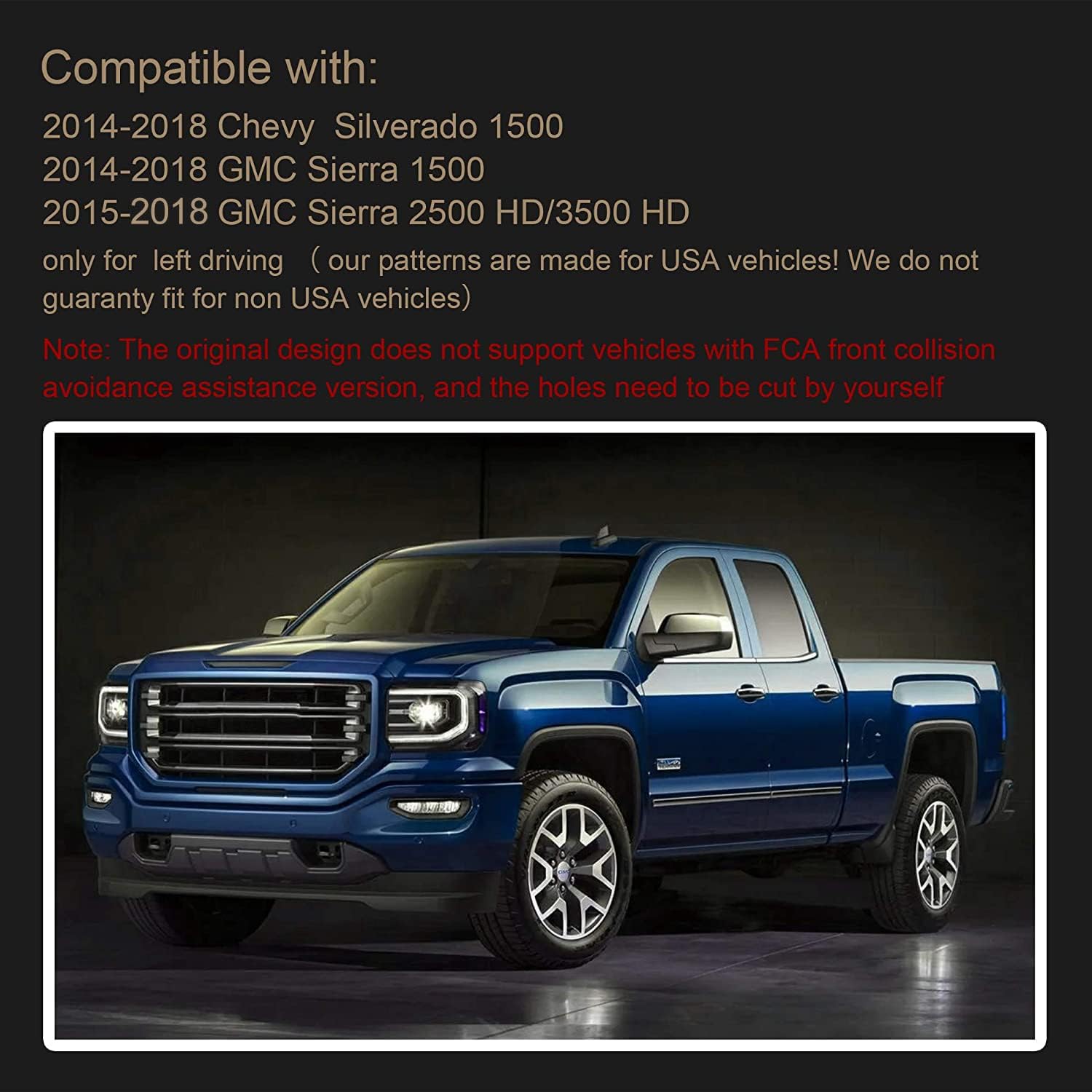 SPEEDWOW Dash Board Custom Cover Mat Carpet Compatible with 2014-2018 Chevrolet Silverado GMC Sierra 1500 2500 3500