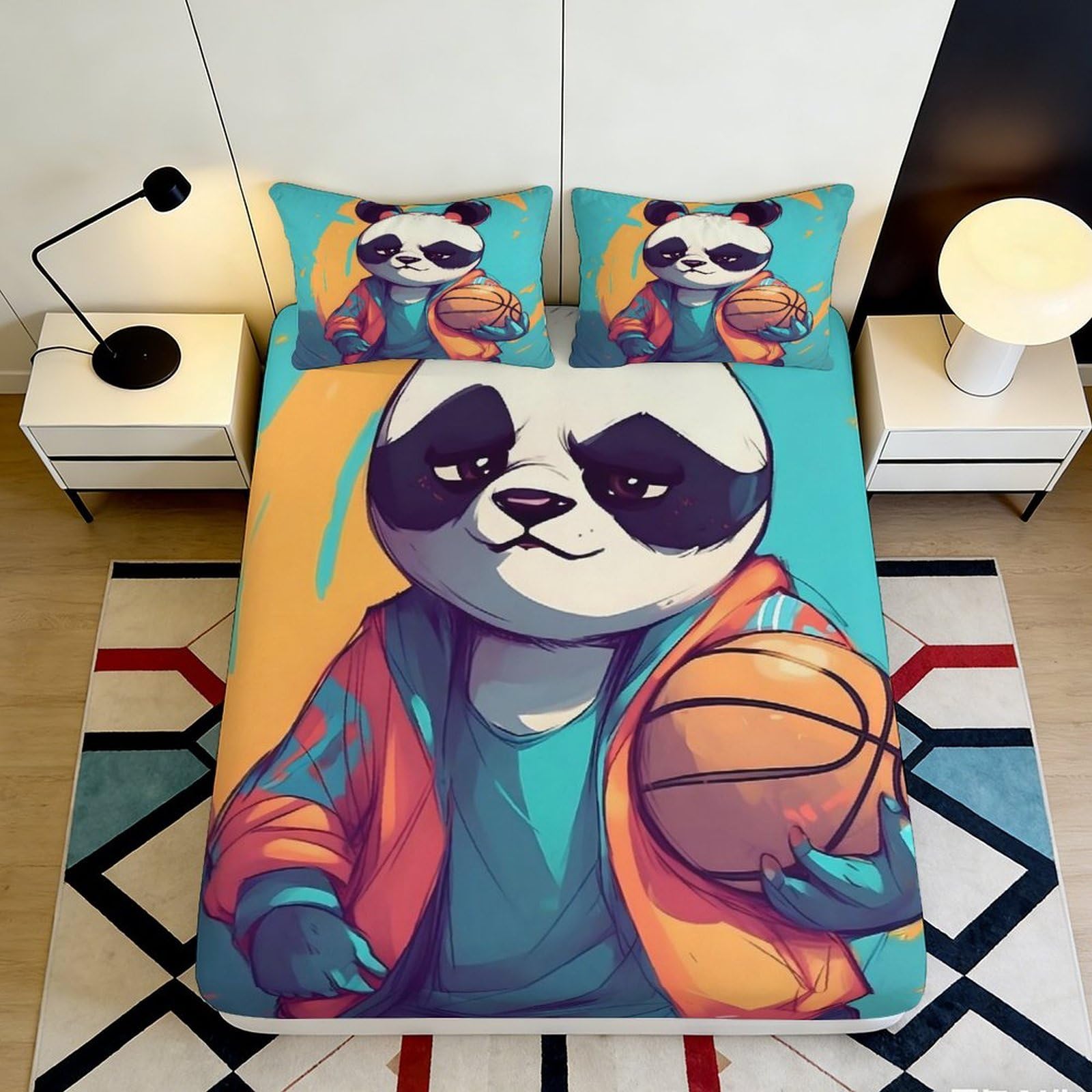 Tjiqhvmrn Style-9 3D Printed Panda Cartoon Microfiber Fitted Sheet Deep Pocket Non-Slip Bedroom Bedding Panda Mattress Fitted Cover For Adults Teens 90X200x25cm