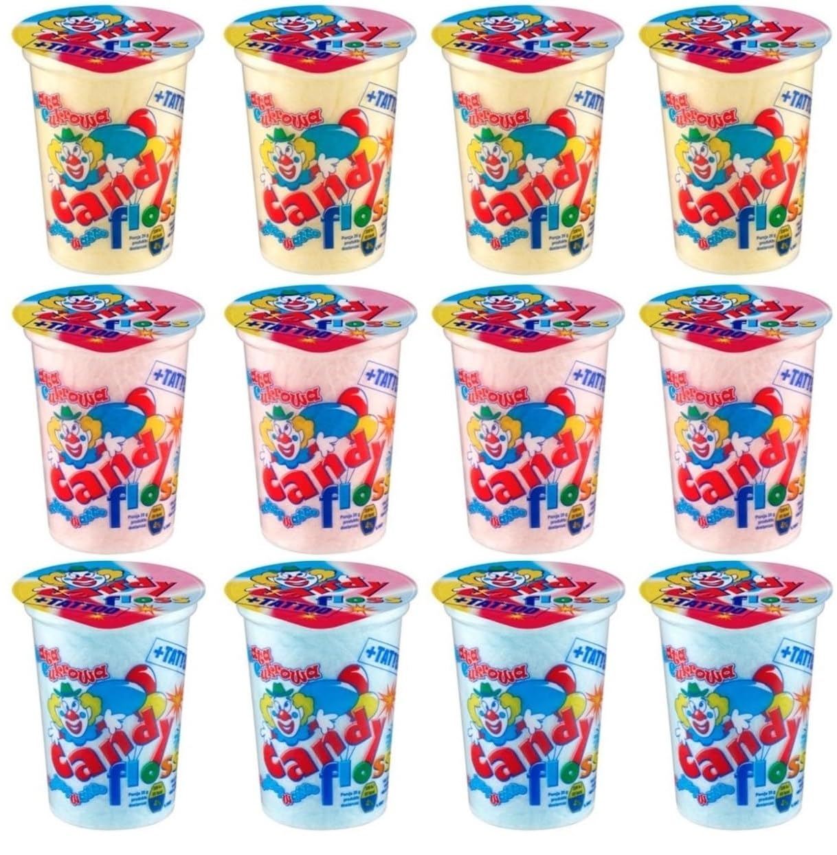 Prima® Wata cukrowa w kubku 12 sztuk w opakowaniu w każdym kubku to tatuaż obraz Candy floss - Wata cukrowa w kubku