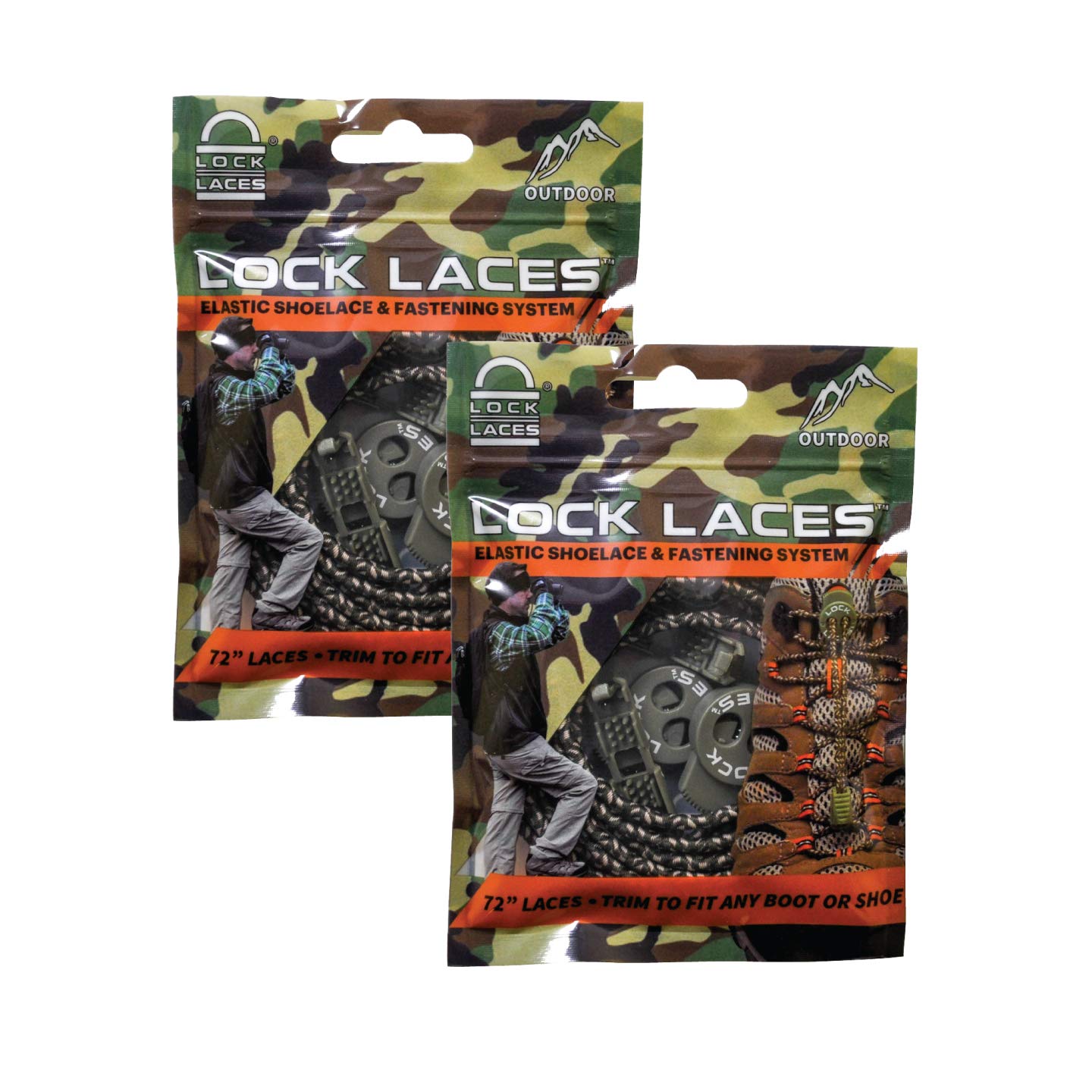 Lock Laces Premium Heavy Duty Elastic No-Tie Laces (2 Pair) for Boots and Shoes