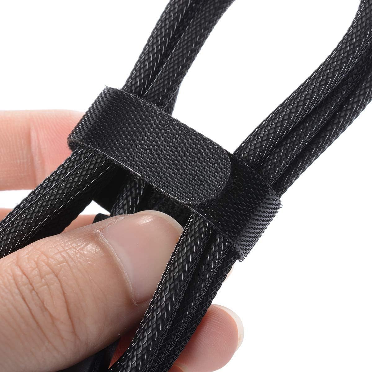 Reusable Cable Ties Management Microfiber fastening cloth, Adjustable Fastener Cable Strap Hook and Loop Cord Ties, Black. (6 inch 20 Pieces)