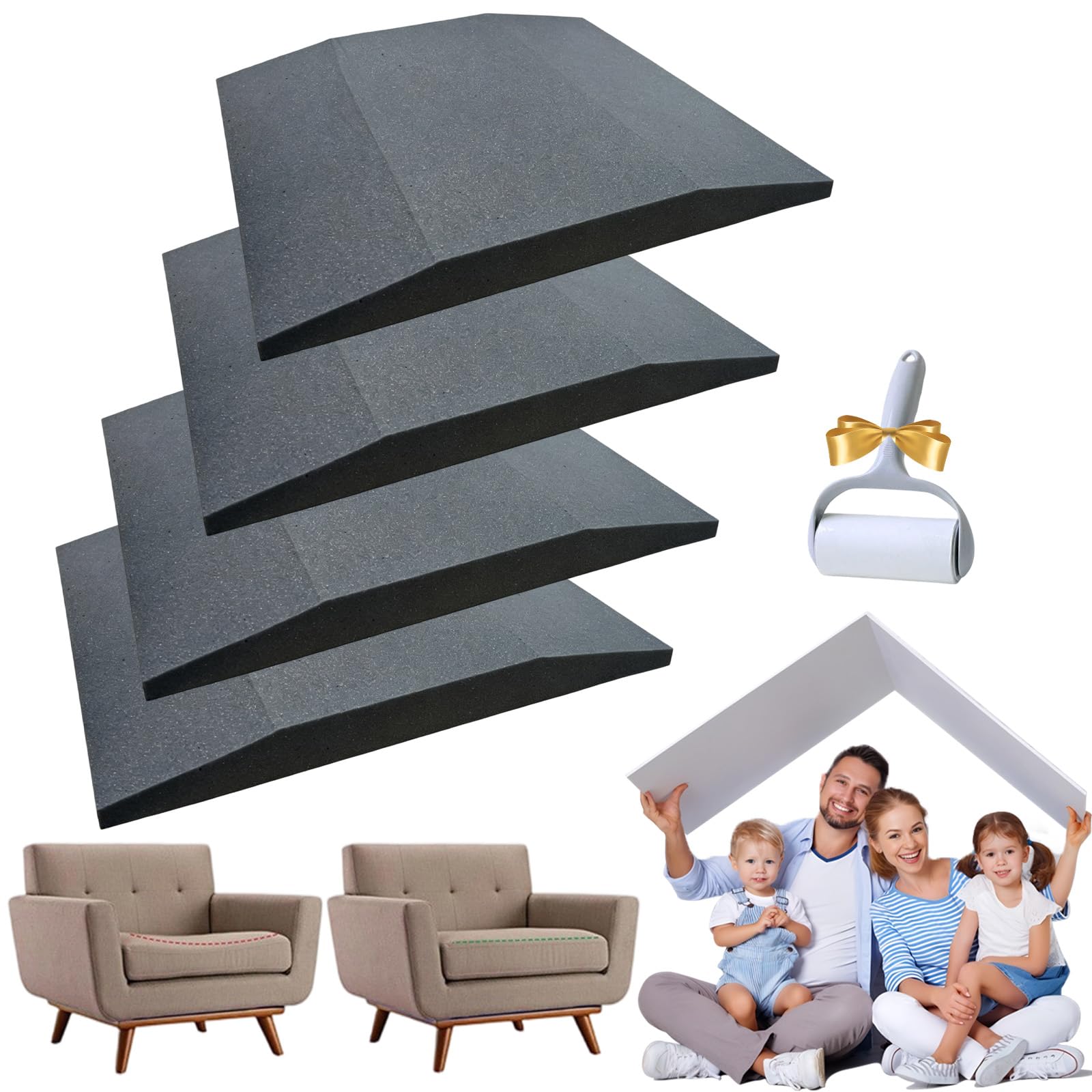 Couch Cushion Support For Sagging Seat, 50×50cm Sofa Cushion Support For Sagging Seat, Sofa Support Boards, High Density Foam Sofa Seat Support For Loveseats Chairs Couch (4 Black,Trapezoidal)