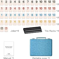 Vista 6 de Juego de Rummy, 2 a 4 jugadores con 106 fichas y 4 bastidores, juego de viaje Rummy con funda de piel sintética, divertidos juegos de mesa clásicos