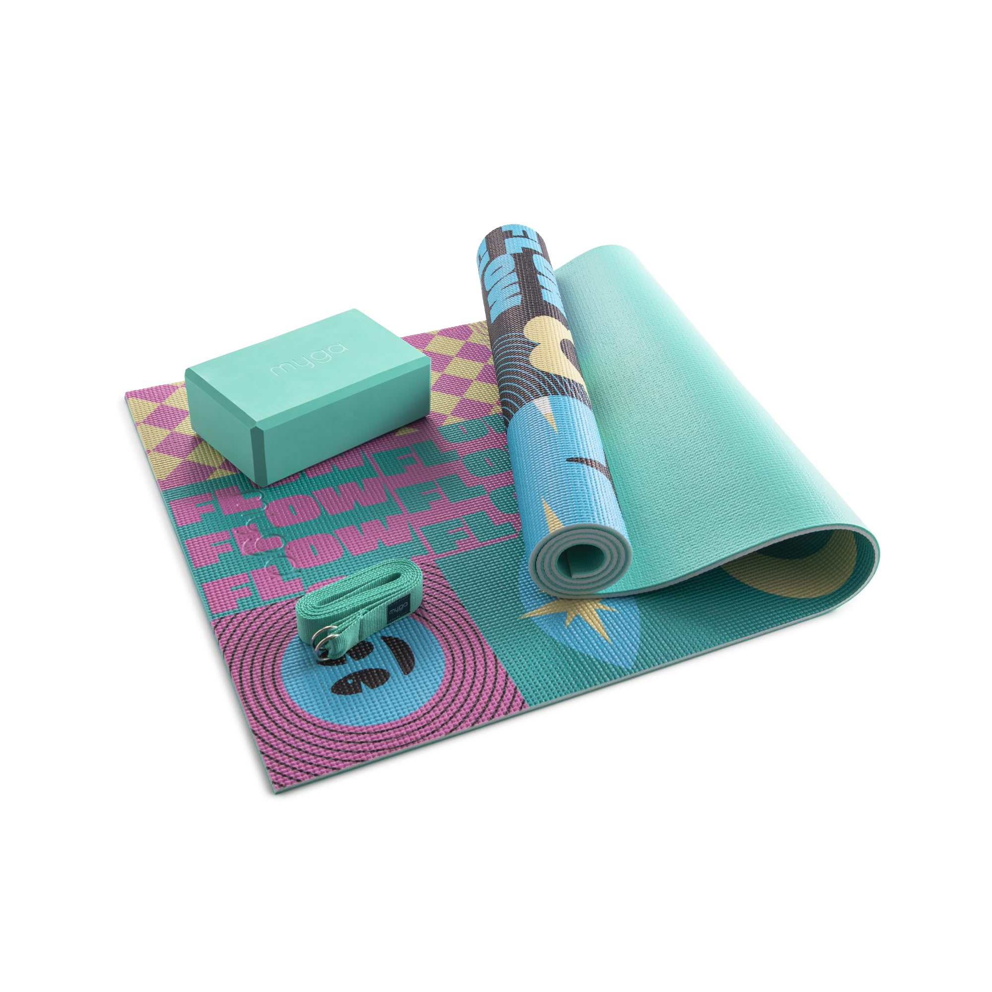 MYGA Yoga Starter Set - 6mm Non-Slip Yoga Mat, Yoga Block and Strap - Starter Kit for Beginners in Pilates, Exercise and Fitness - Choice of Design (Spirit)