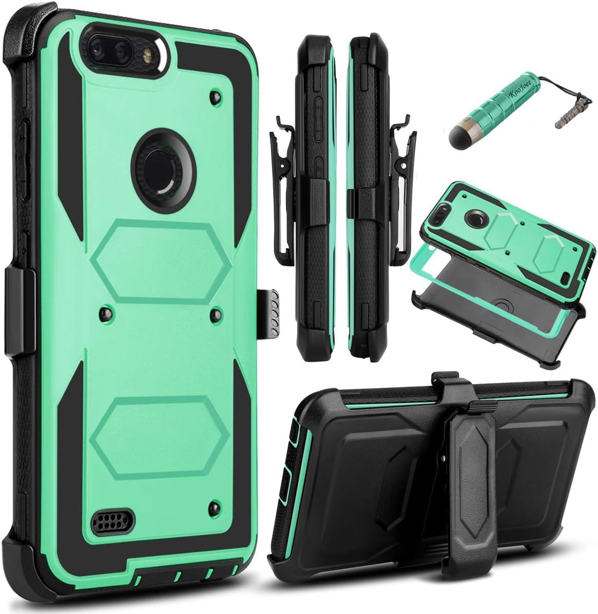 KooJoee Aqua Armor Defender Case Compatible with ZTE Blade Z MAX/Sequoia Z982/ZMax Pro 2, Heavy Duty Shockproof[Kickstand][Swivel Belt Clip] Full Body Rugged Holster with Built-in Screen Protector