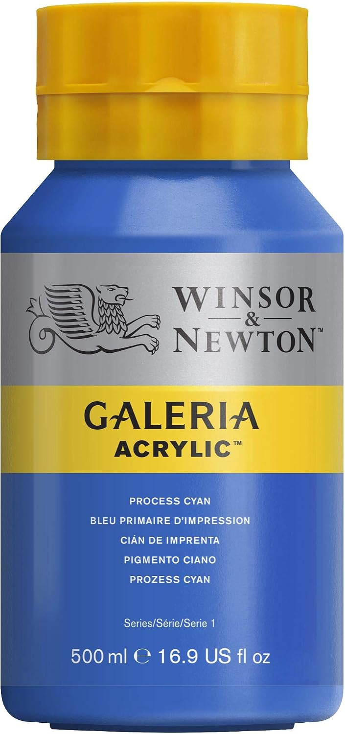 Winsor & Newton Series 1 500ml Bottle Galeria Acrylic Colour with Nozzle Cap - Process Cyan,GAL 2150535, 500 ml (Pack of 1)