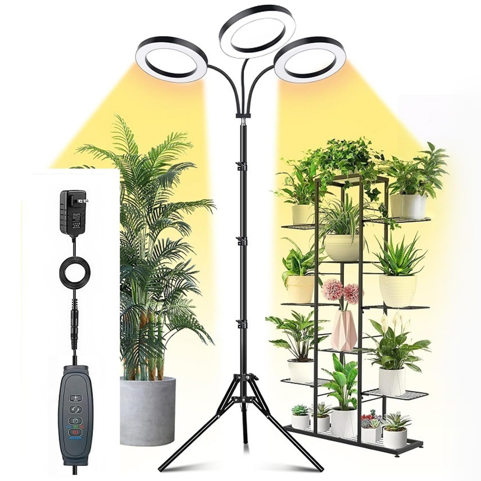 Zerodis Luces de Cultivo para Plantas de Interior, Luz de Espectro Completo para Plantas con Cuello de Cisne Ajustable 360, 6 Niveles de Brillo para (Enchufe de la UE 3 cabezales 28W Utilice