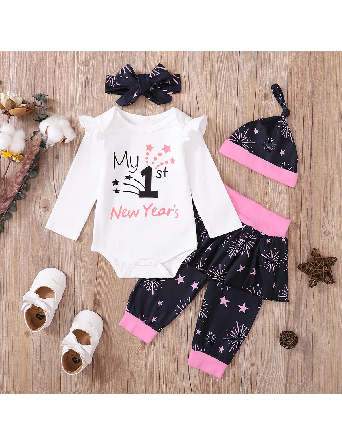 Aslaylme Baby Girl New Year Outfit - Newborn First New Year Bodysuit (White-Long, 3-6 Months)