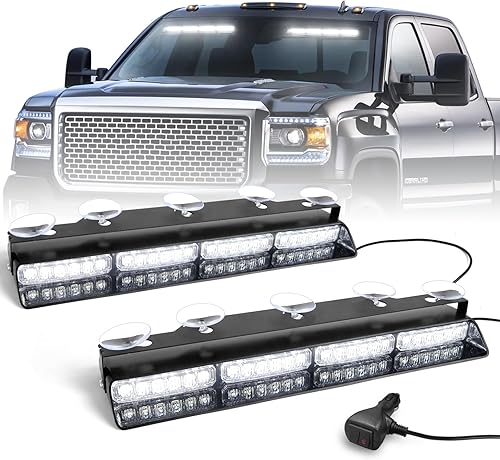 Miniatura 85 de HLauto Luces estroboscópicas de emergencia 6Z4J: luces de seguridad blancas rojas de 2 x 16.8 pulgadas, 48 luces LED intermitentes de advertencia