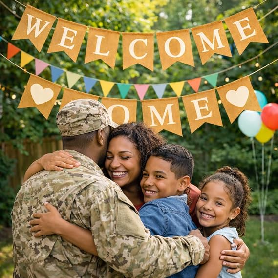 Welcome Home Burlap Banner for Welcome Home Party Decorations