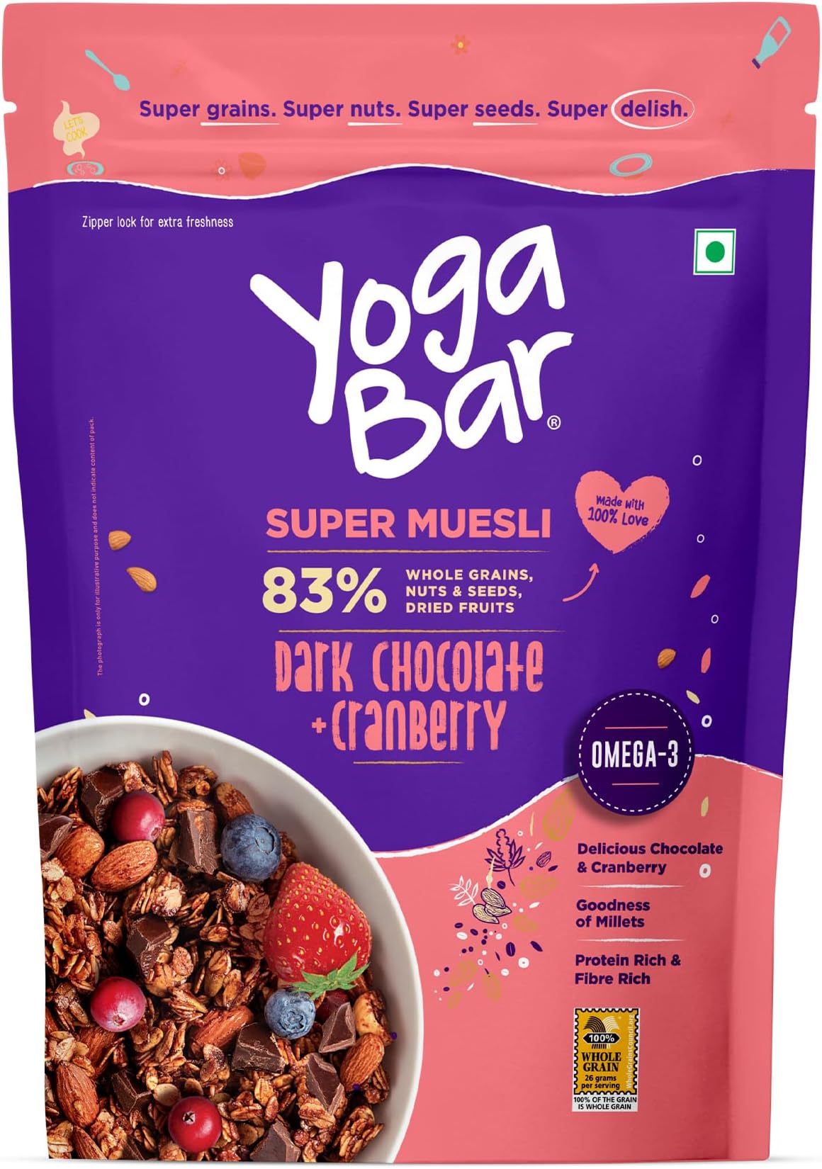 Wholegrain Breakfast Muesli - Dark Chocolate and Cranberry, 700g (Super Saver Pack)