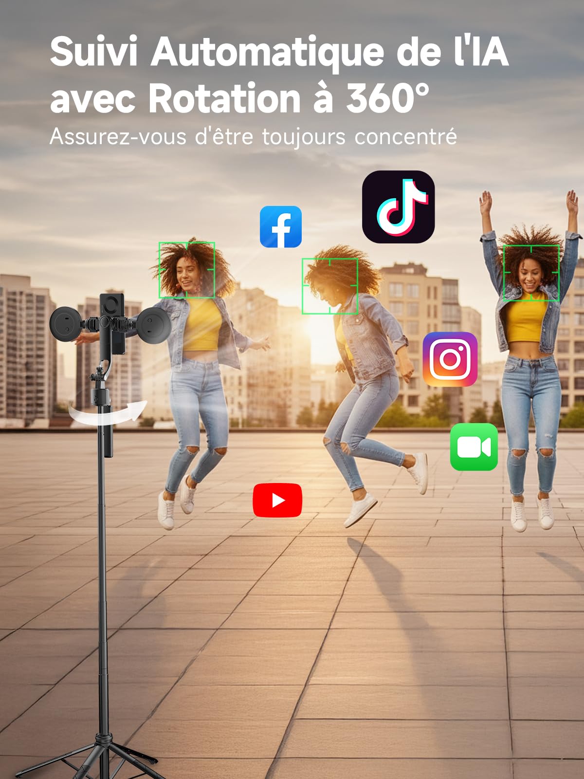 Trepied Suivi Automatique, Rollei Stabilisateur & Perche Selfie Smartphone