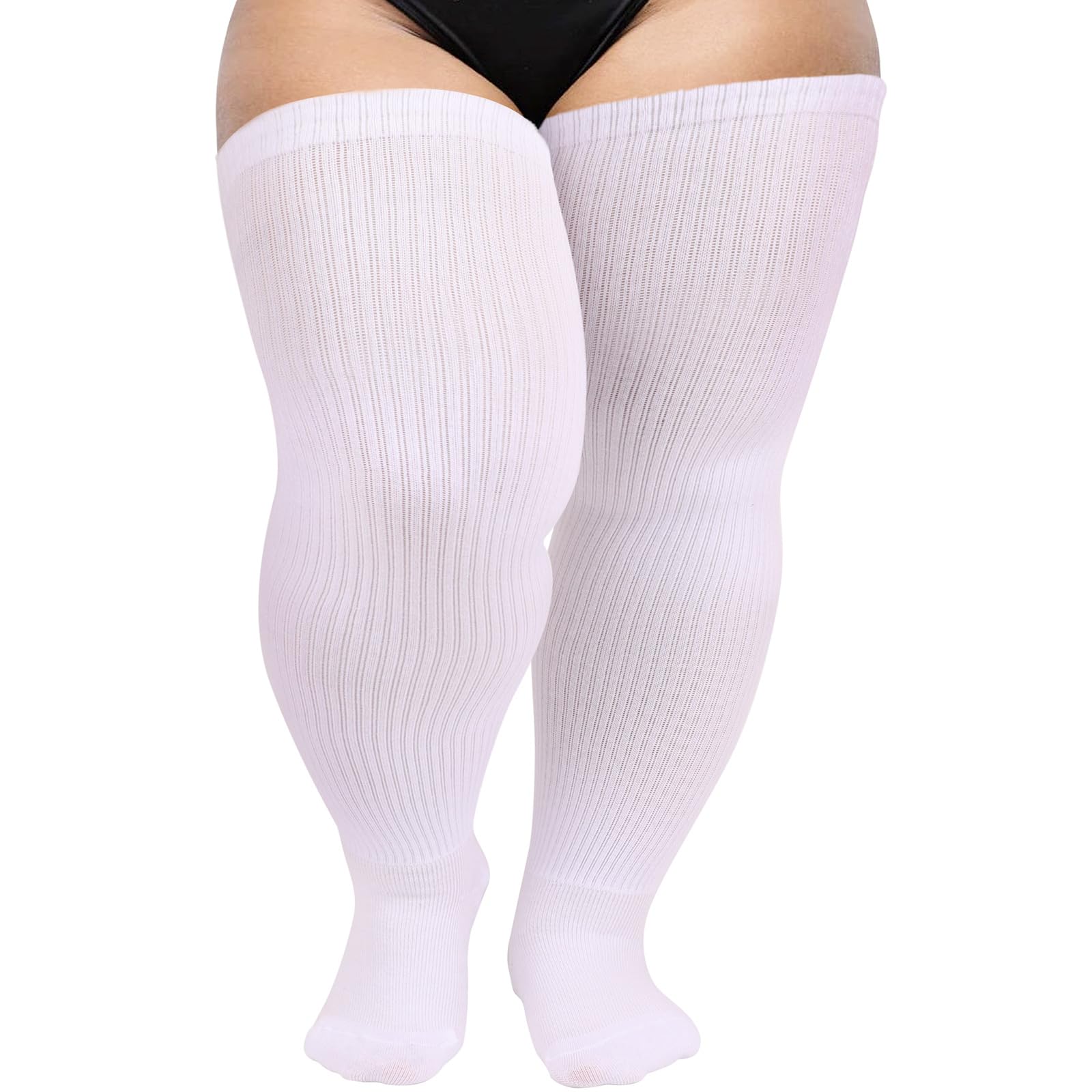 DRESHOW Plus Size Thigh High Socks Striped Over Knee High Tube Socks Long Boot Stockings Leg Warmers for Women