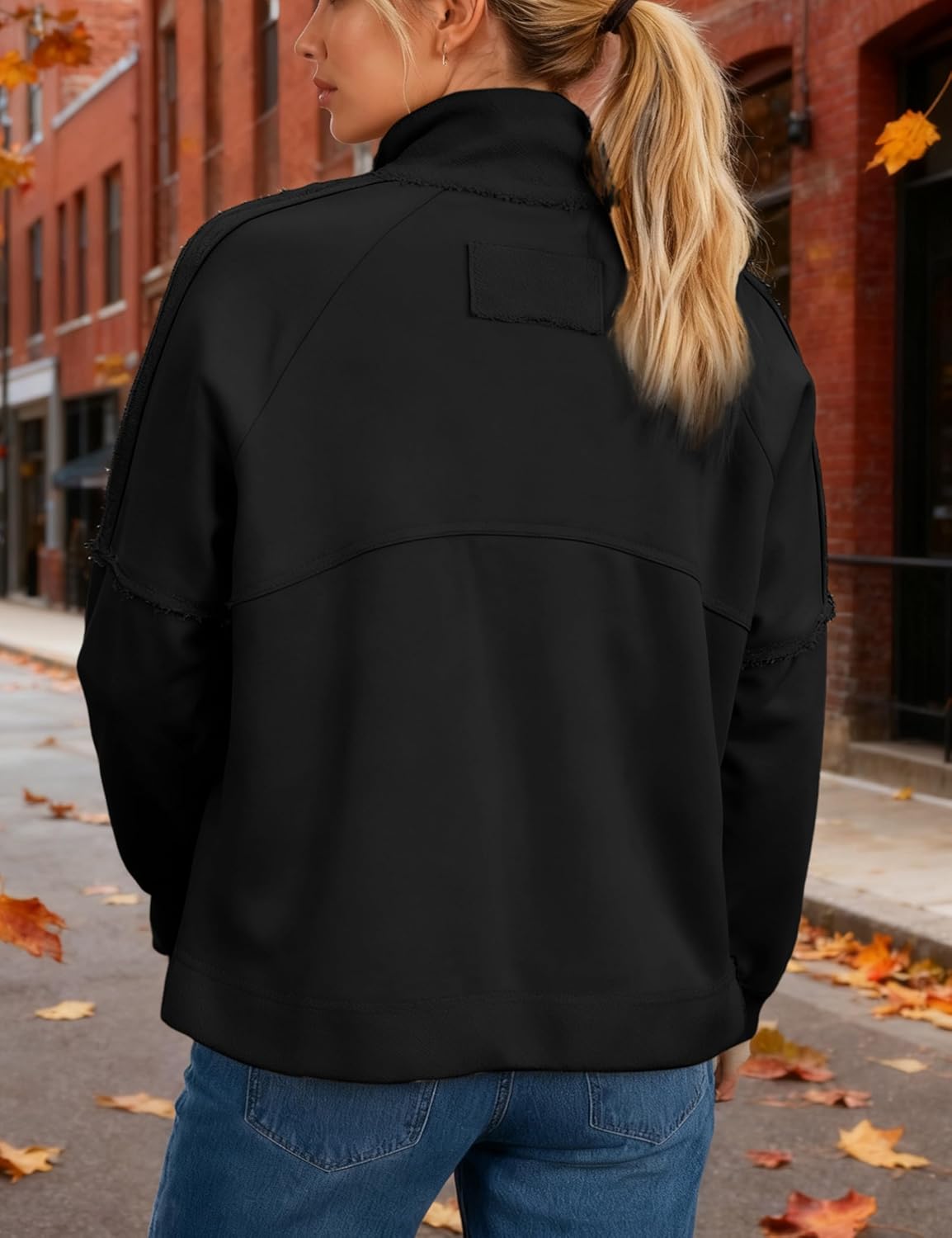 Fiona Jolin Womens Fall Casual Jackets Cotton Classic Zipper Fashion Coat Adjustable Stand Collar Streetwear with Pockets