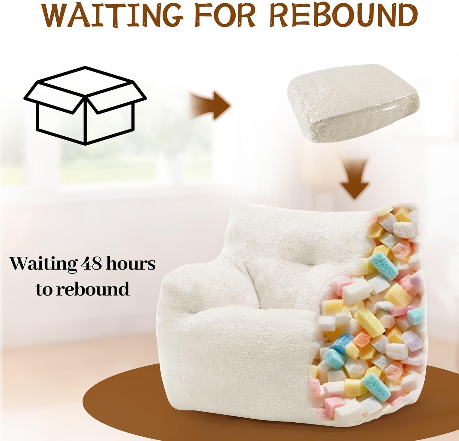 Bean Bag Chair for Adults and Kids, Small Comfy Beanbag Lounge Floor Sofa Reading Chair with Armrests, Mini Cloud Sofa for Living Room, Bedroom and Game Rooms, Plush Chair with Memory Foam