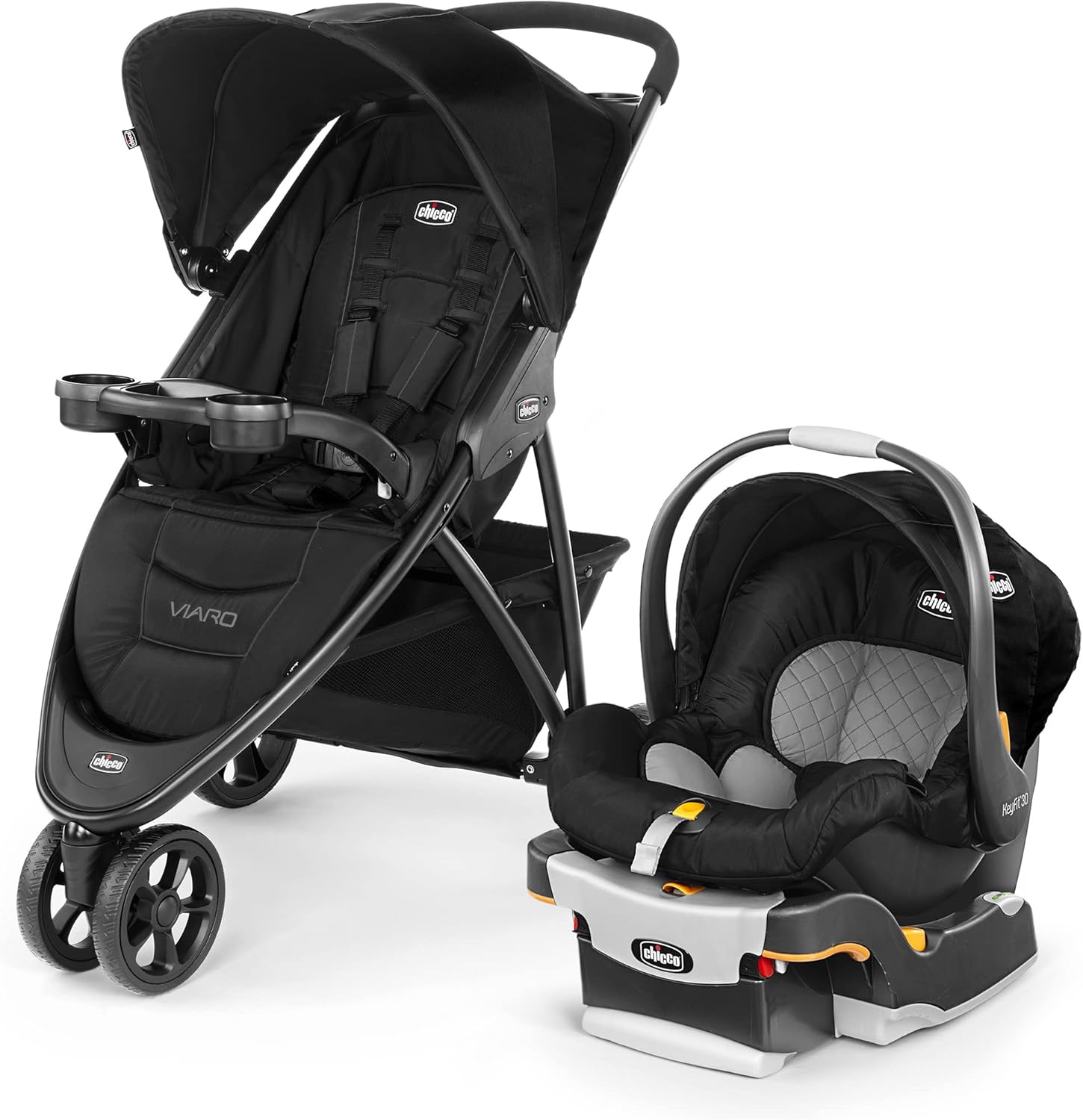 Chicco Viaro Quick-Fold Travel System, Includes Infant Car Seat and Base, Stroller and Car Seat Combo, Baby Travel Gear | Black/Black