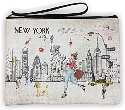 Bolso grande de la mano del bolso del maquillaje del bolso de la cremallera del recuerdo de Nueva York para niñas y mujeres, JP-330133A, Bolso de
