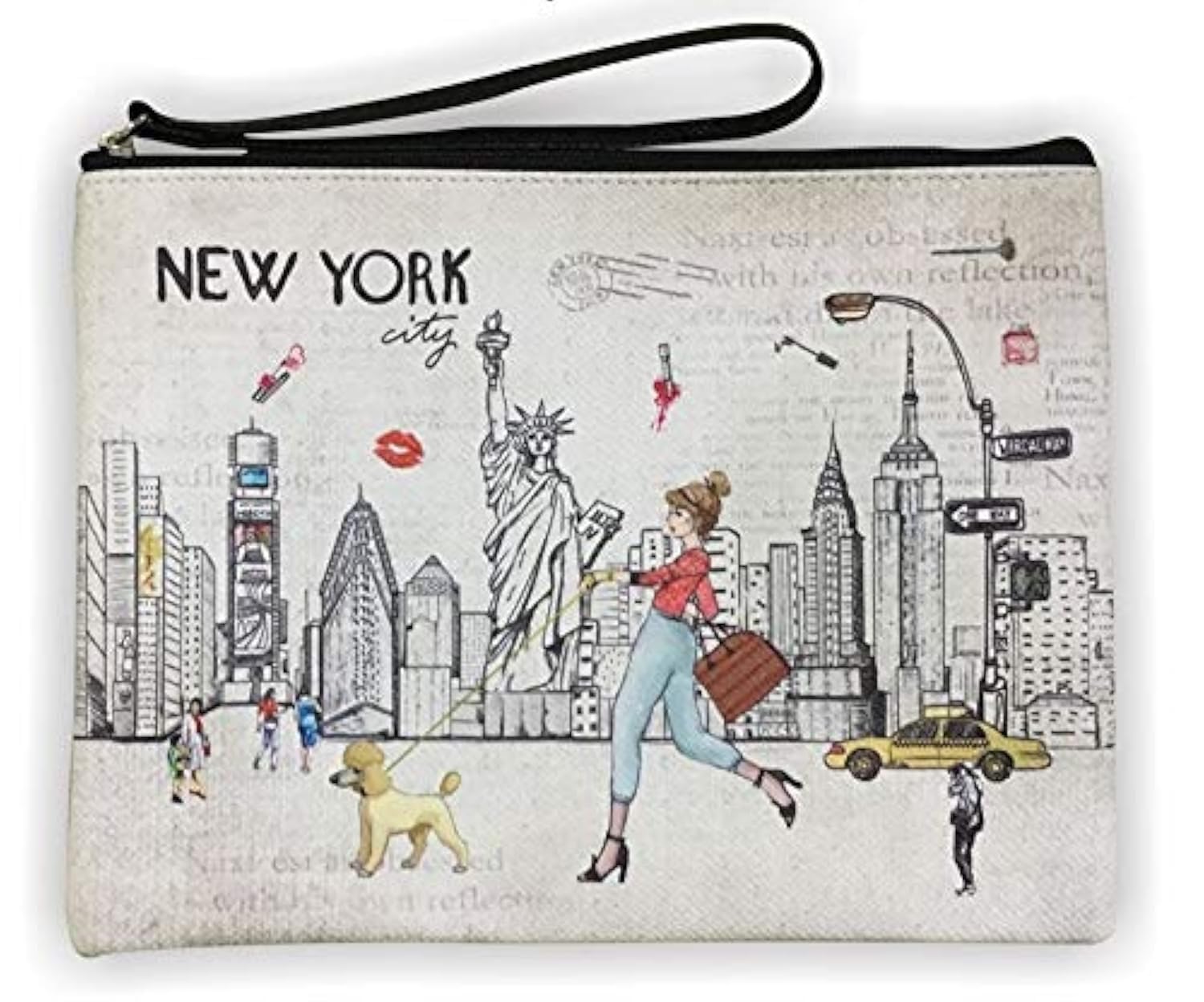 Girls & Women Large Fashion Cute New York Souvenir Zipper pouch Travel Cosmetic Bag Hand Bag Makeup Purse (JP-330133A)