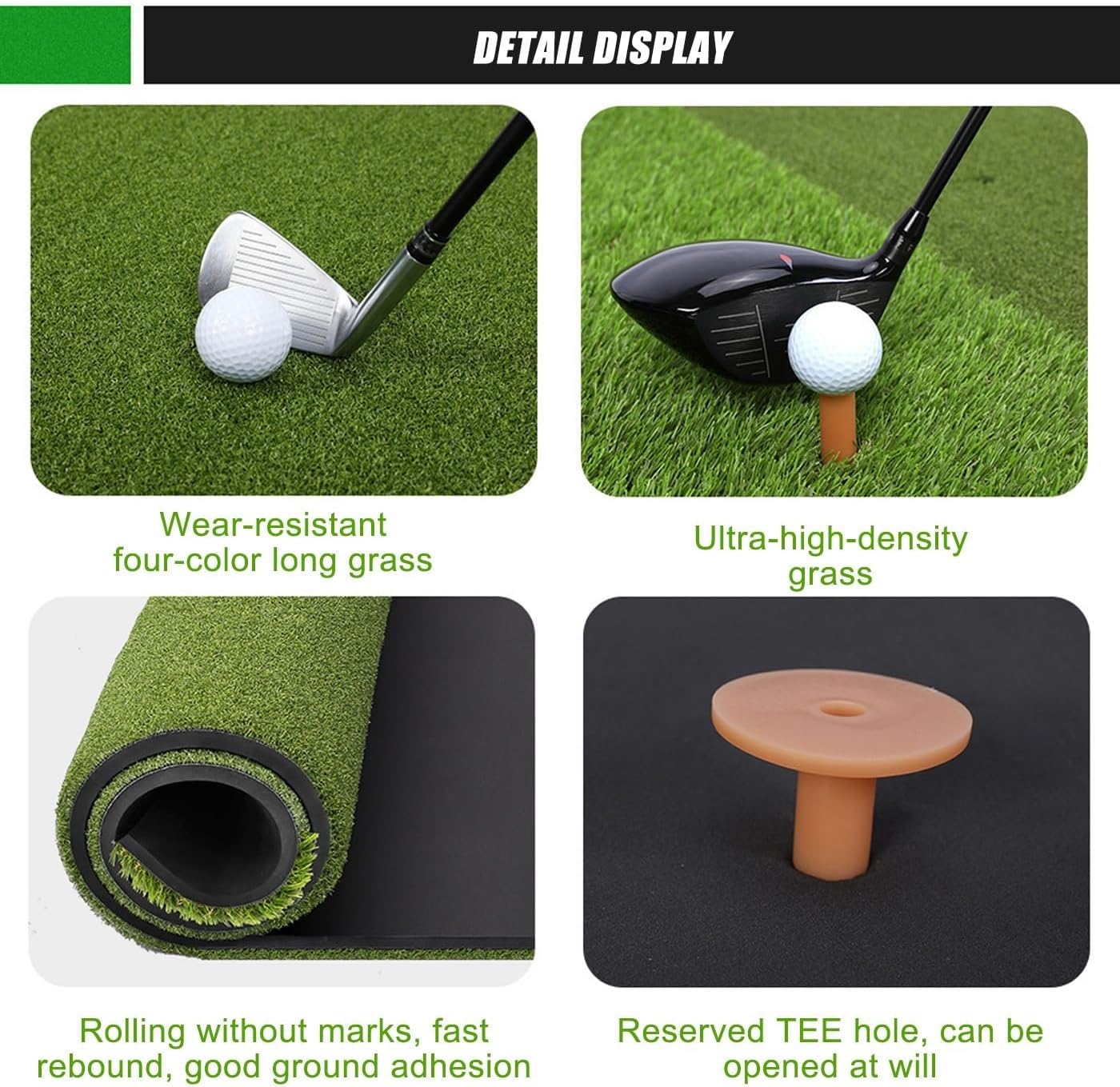 Alfombrilla de golf con césped artificial y 6 accesorios, para conducción, astillado y práctica de putt