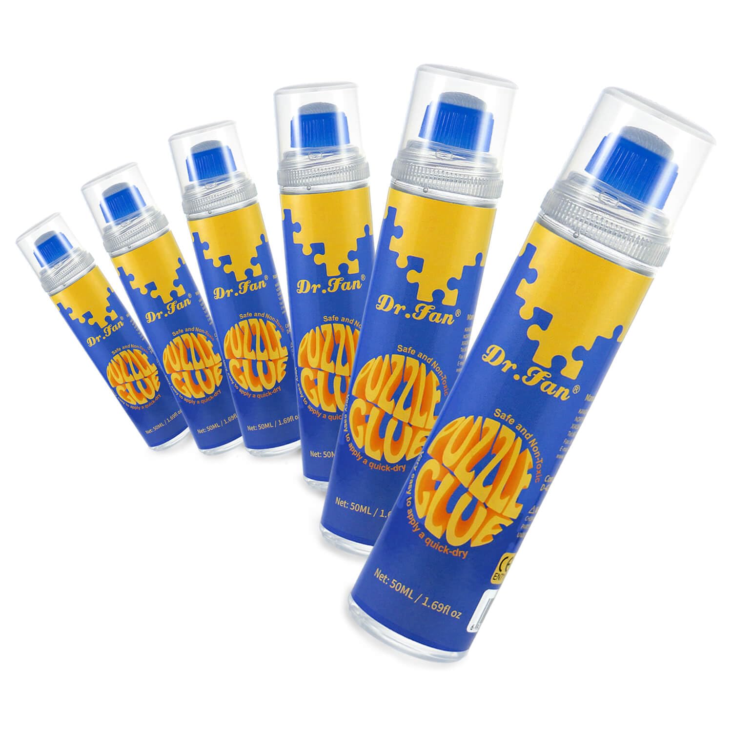 DR.FAN Jigsaw Puzzle Glue Applicator Suitable for 500/1000/2000/3000/5000 Pieces Puzzle, Quick Dry for Paper and Wood Puzzle Protector, Clear Art Craft Glue and Non-Toxic, 50ml(1.69fl oz), 6 Pack