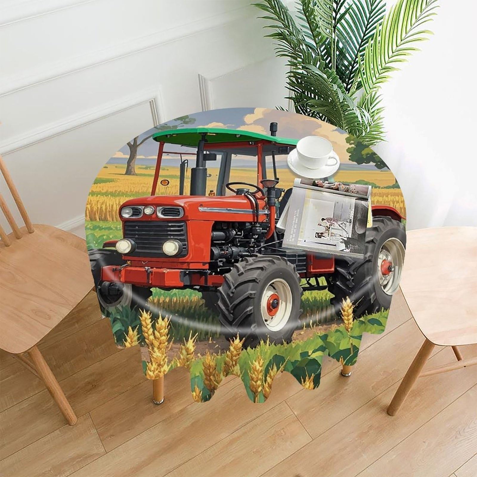 FekiLoot Tractor Theme Tablecloth Decorative Round Table Cloth Wrinkle Resistant Washable Circle Table Cover Round Tablecloth for Picnic Party Camping Dining 60 Inch