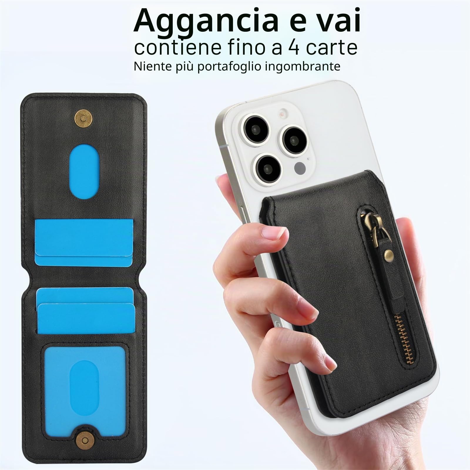 Ysnzaq per Magsafe Wallet Portafoglio PU in Pelle per iPhone 16/15/14/13/12 Pro/Max/Plus, Magnetico Portafoglio Porta Carte Supporto Adjustable Accessori per iPhone 16/15/14/13/12 Pro/Max.ZYC Black