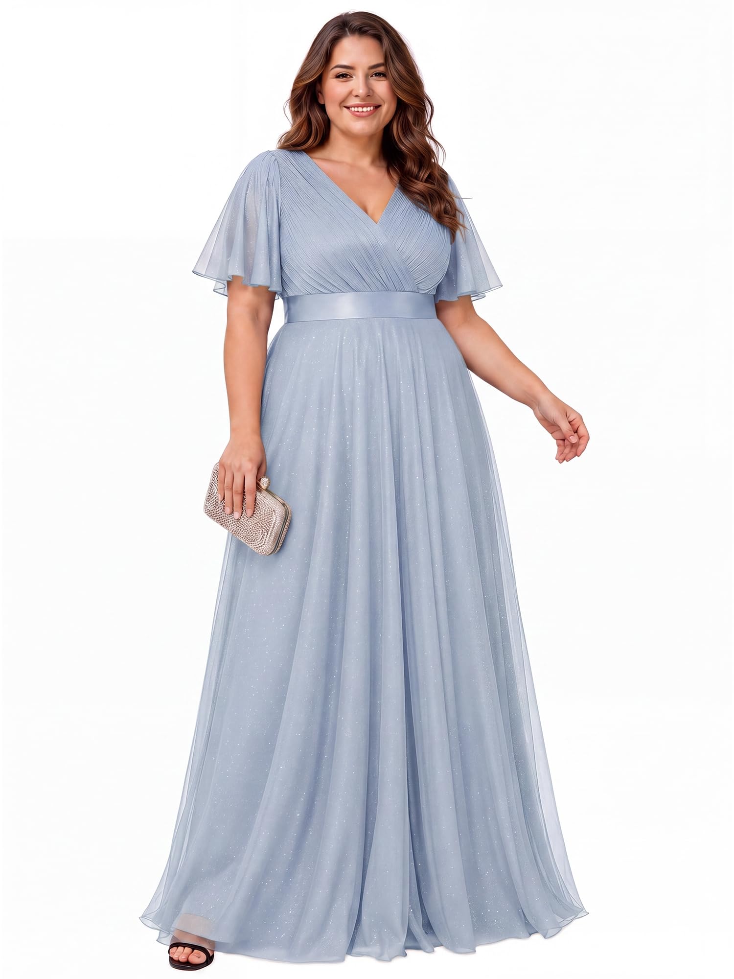 Ever-Pretty Plus Women's Fall Glitter Plus Size Formal Evening Dresses