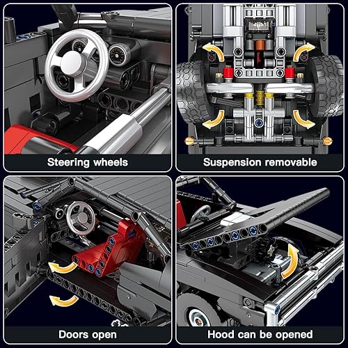Miniatura 4 de Mould King Technic Dodge Charger RT MOC Juego de construcción de autos de carreras, bloques de construcción, modelo de coche deportivo, modelo