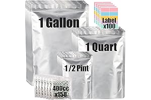 100Pcs Mylar Food Storage Bags with Oxygen Absorbers & Labels for Long Term Food Grade
