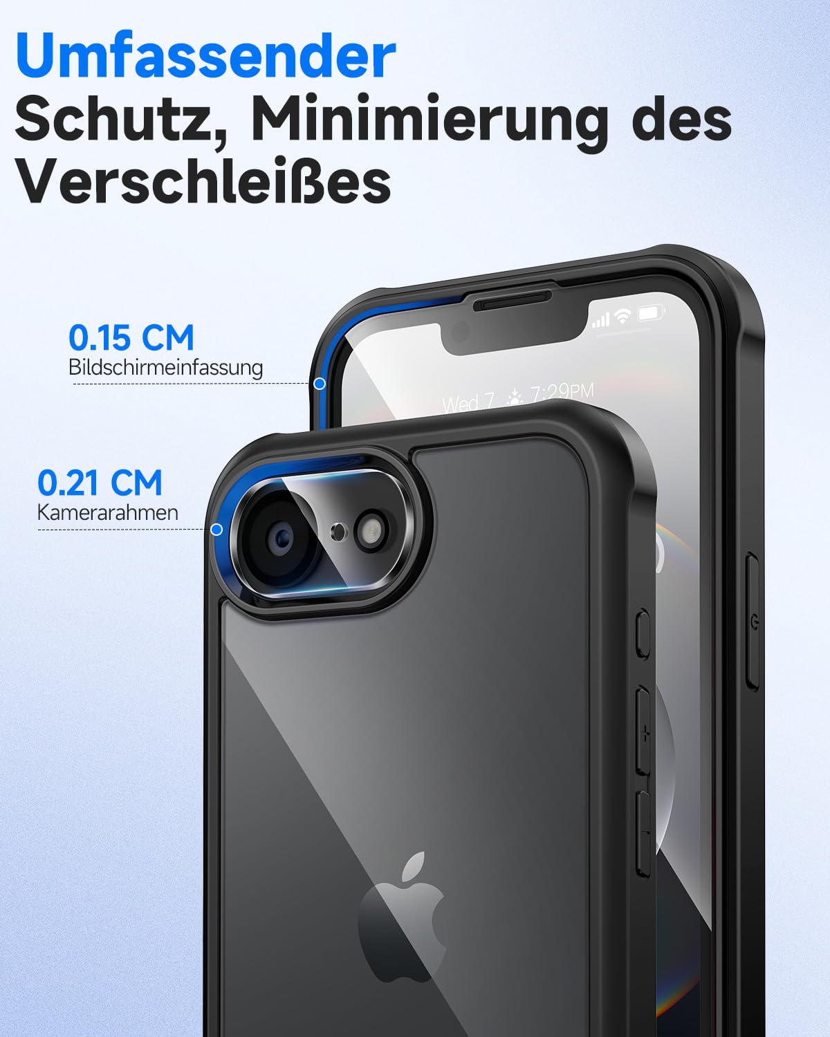 seacosmo für iPhone 16E/17E Hülle mit eingebautem Panzerglas Displayschutz und Kamera Schutzfolie [9H HD], 360 Grad Handyhülle Ganzkörper Stoßfeste iPhone 16E/17E Case - Schwarz
