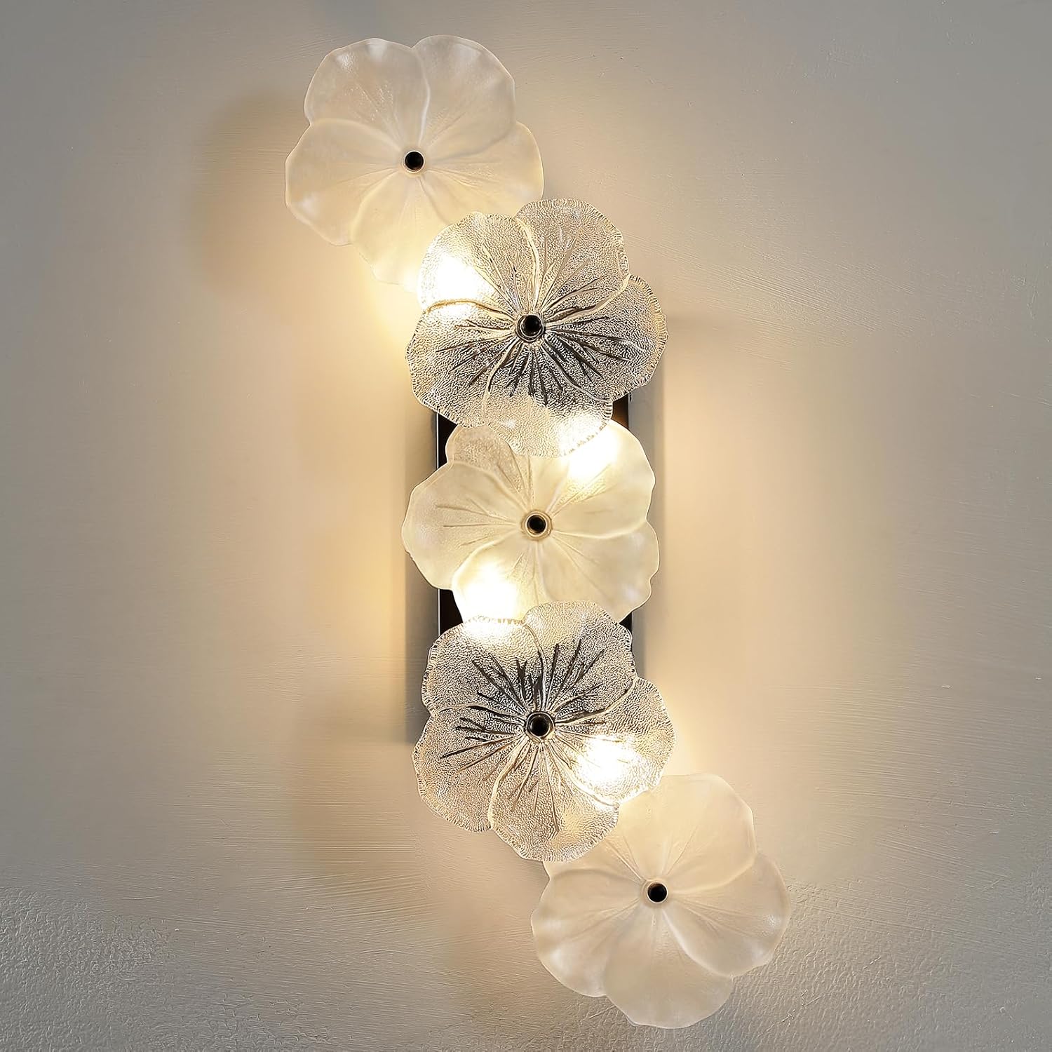 Black Wall Sconce Light 4-Light Modern Sconces Wall Lighting Fixtures with Flower Glass Shade Indoor Bathroom Sconce Wall Lights for Bedroom Living Room Hallway, G9 Base