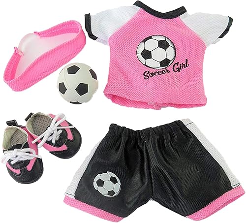 American Fashion World Traje de fútbol rosa para muñecas de 14 pulgadas | Balón de fútbol incluido | Calidad premium y diseño moderno | Ropa de