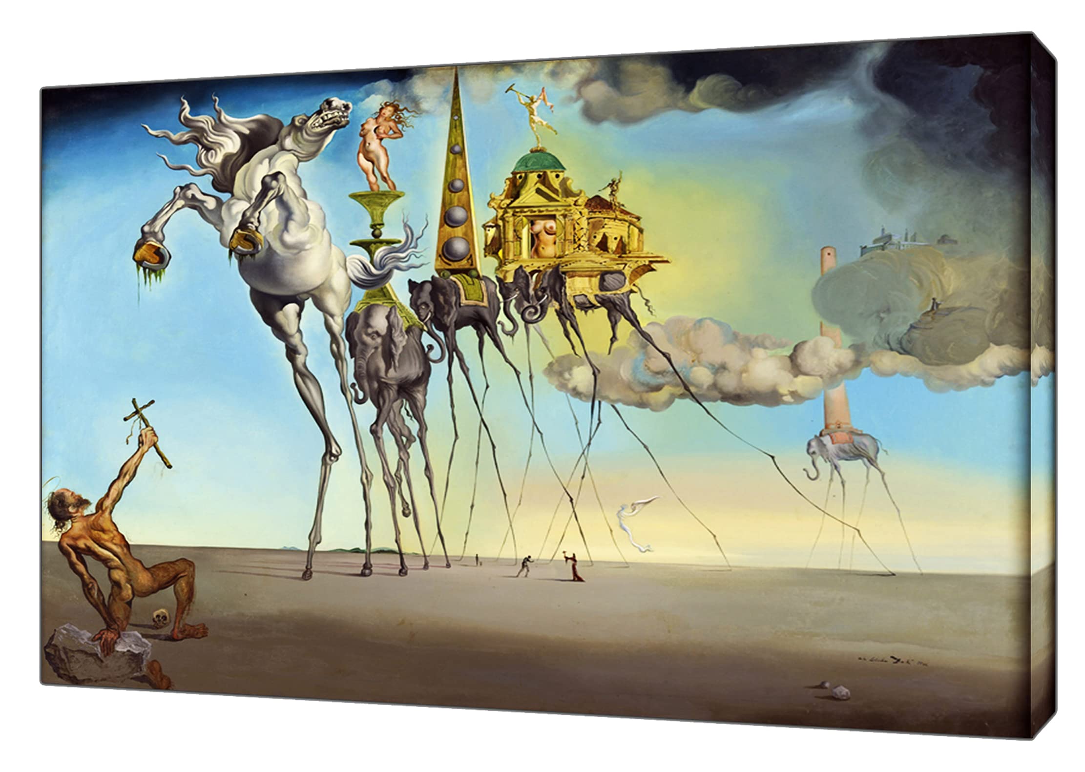 YourHomeArt The Temptation of St Anthony by Salvador Dali Picture Paint Picture Reproduction Print On Framed Canvas Wall Art Home Decoration 40 x 30 inch(102x 76 cm)-38mm Depth