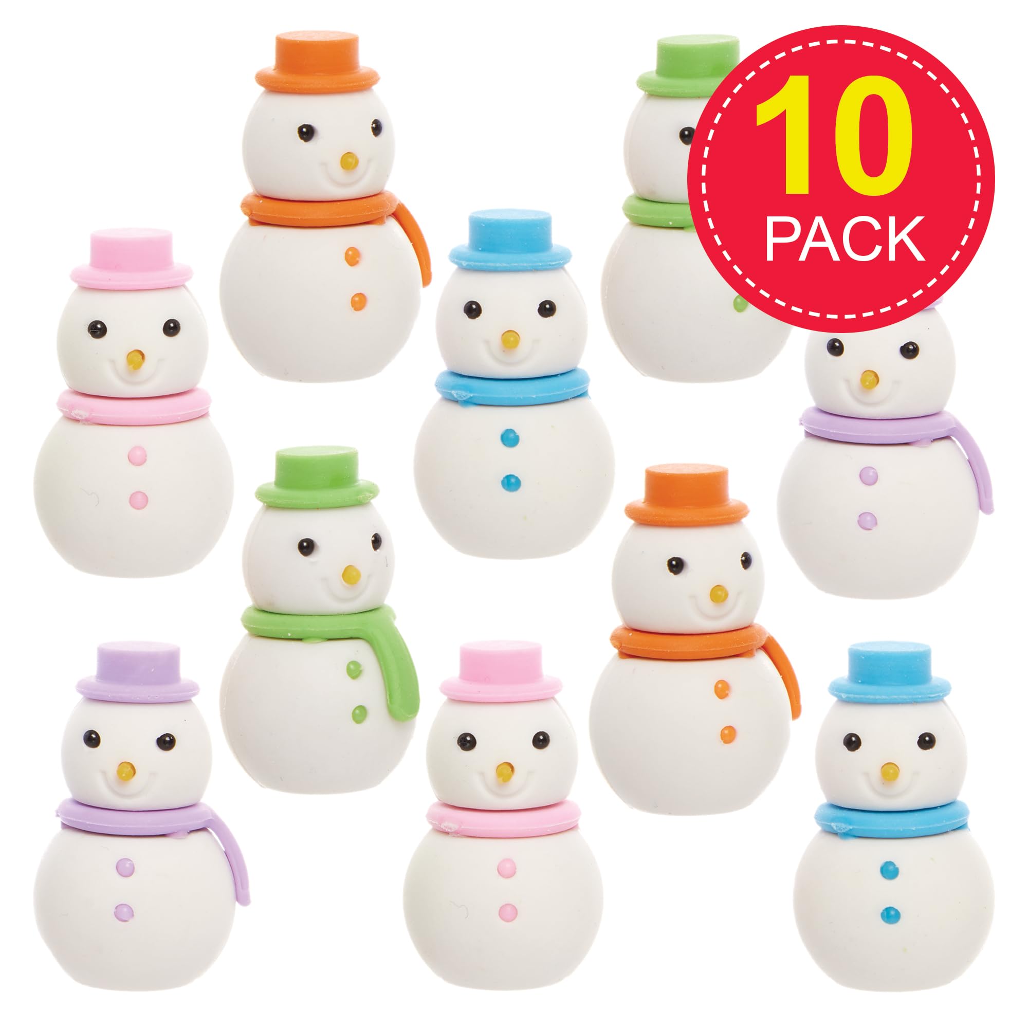 Baker Ross FX752 Snowman Erasers - Pack of 10, Christmas Party Bag Filler and Stocking Filler, pink/orange/green/blue/purple - Image 2