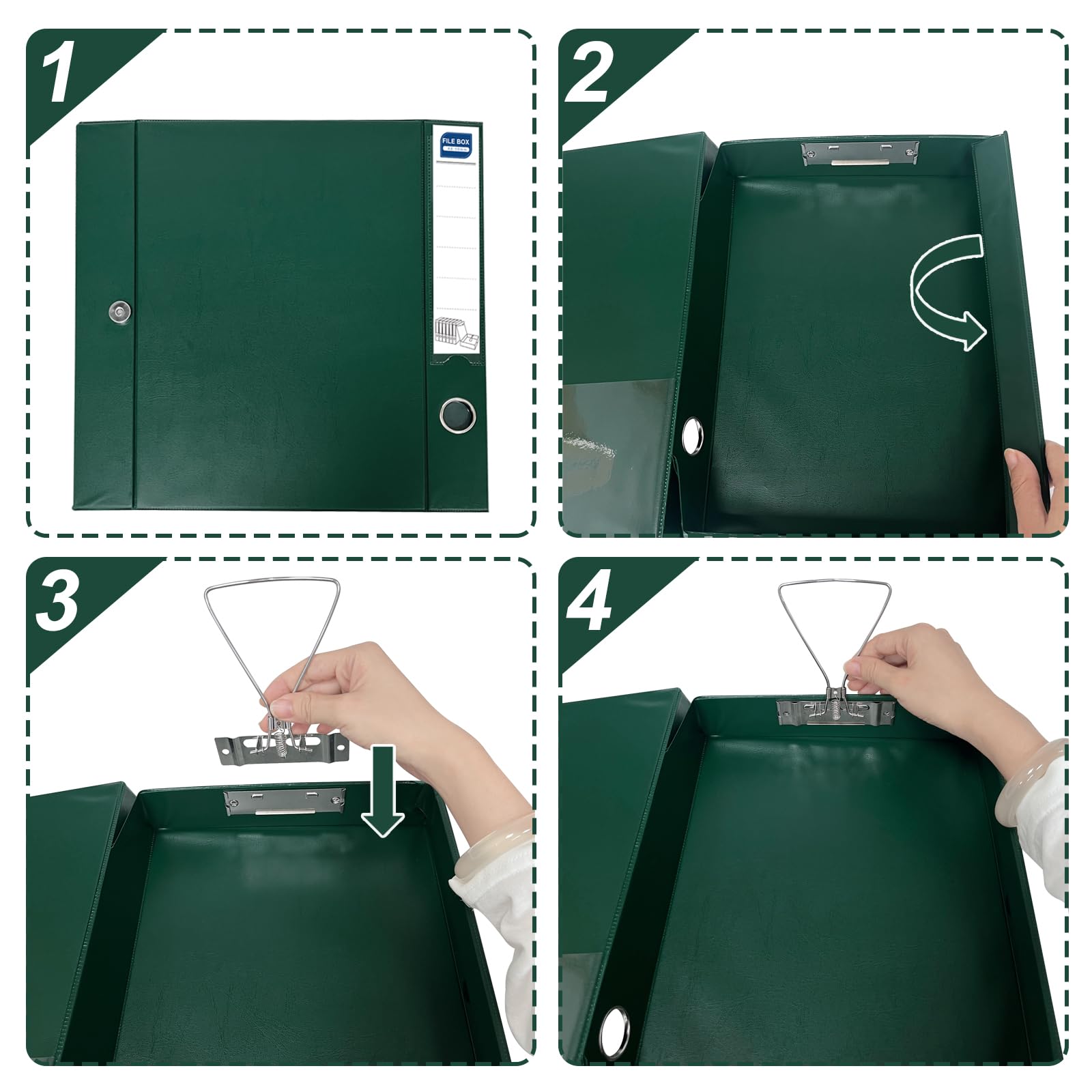 Scatola Archivio, 6 Pezzi Scatola Archivio con Coperchio, Formato A4, Dorso da 50 mm, Scatola per Documenti in plastica per ufficio, Scuole (Verde)