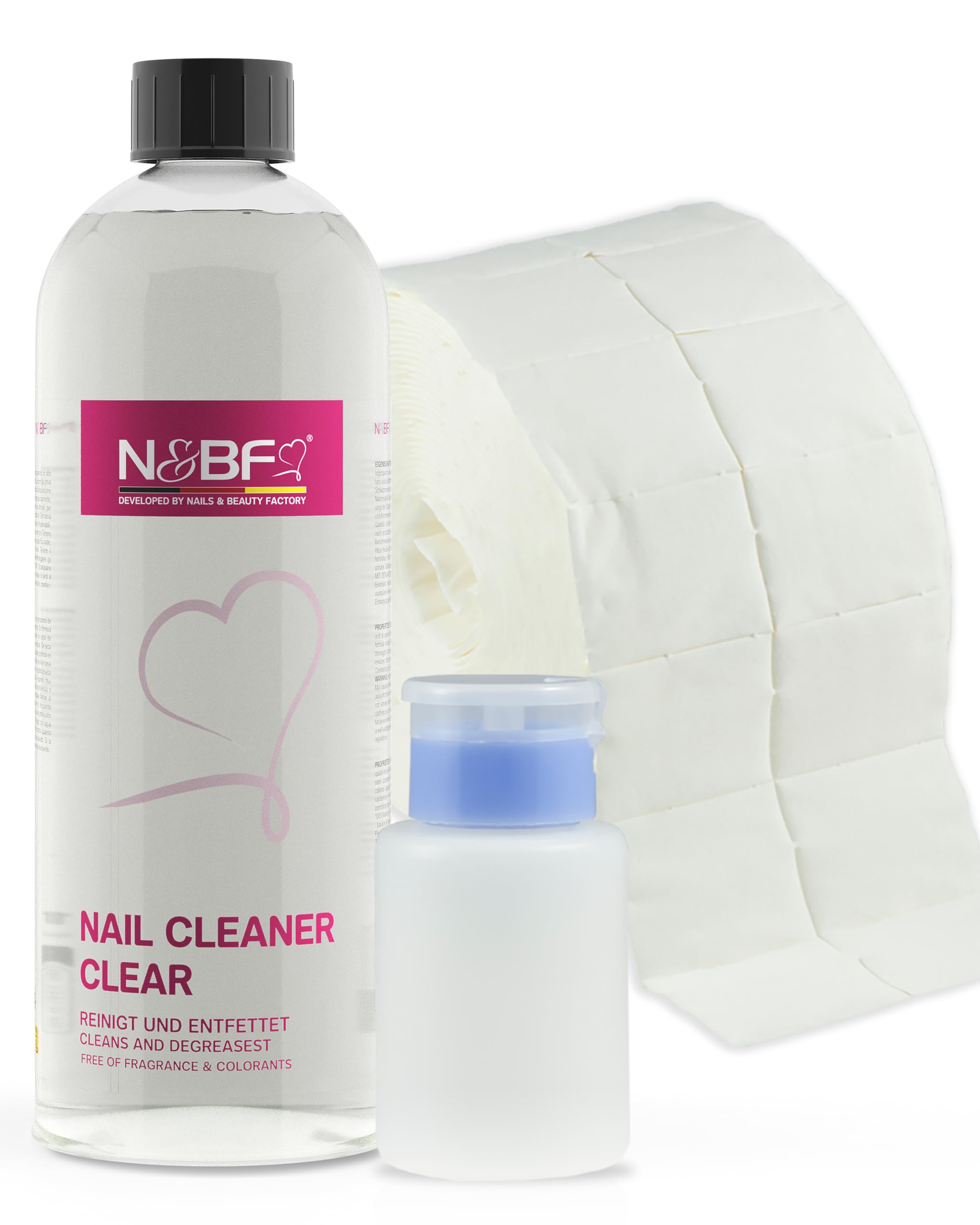 N&BF All For One Nagel Cleaner Set – 1 Liter + Dispenser + 1000 Zelletten, 70% Ethanol Für Gelnägel