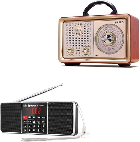 PRUNUS J-288 AM FM Radio Bluetooth, Retro Mesa AM FM Radio de onda corta AC alimentado por batería