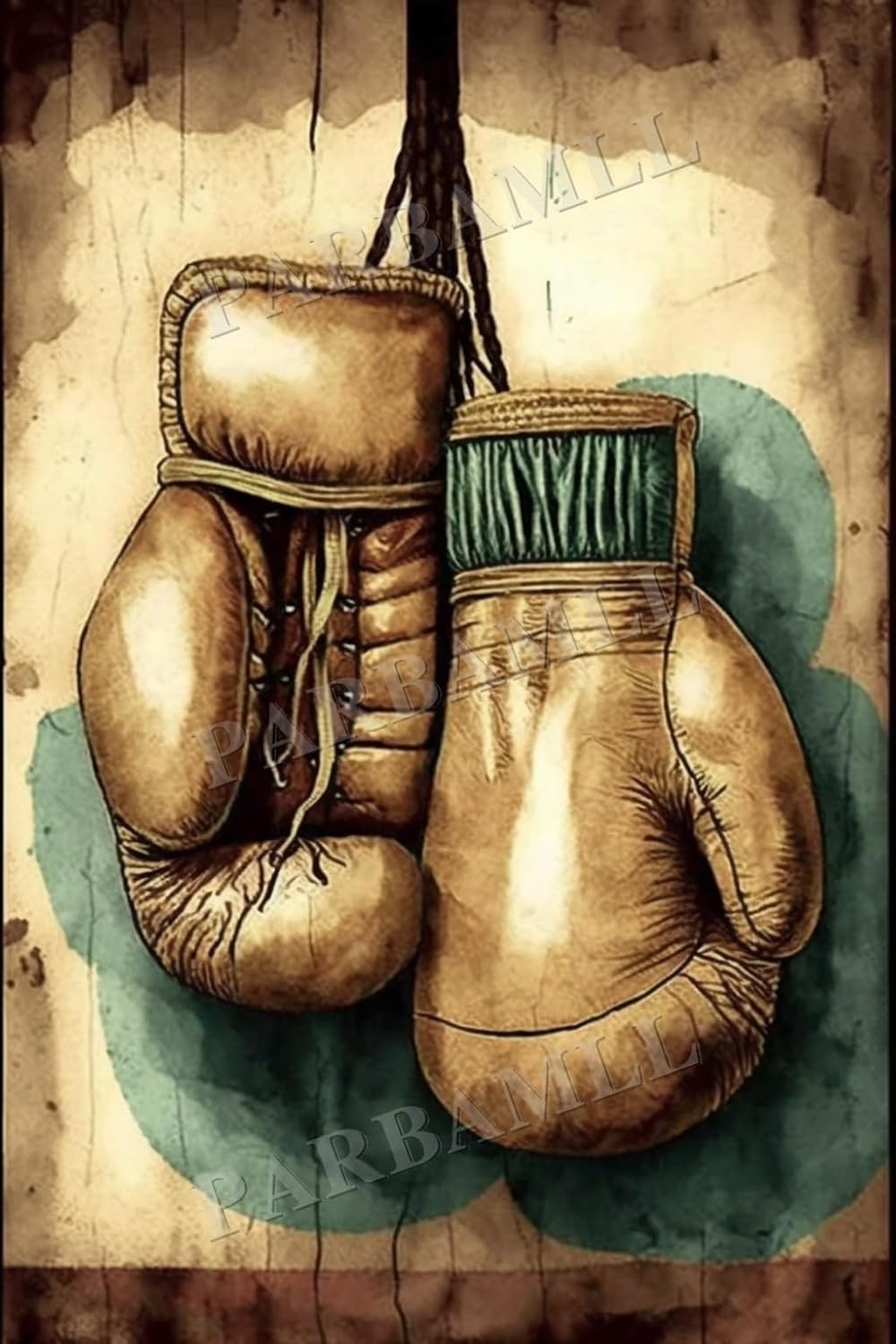 Diamond Painting Kits - Vintage Boxing Gloves, Exquisite Craft Cross-Stitch Round Diamond DIY Diamond Painting, Suitable Holiday Gifts Wall Decor Home Decor for Beginners Handmade 20X20in