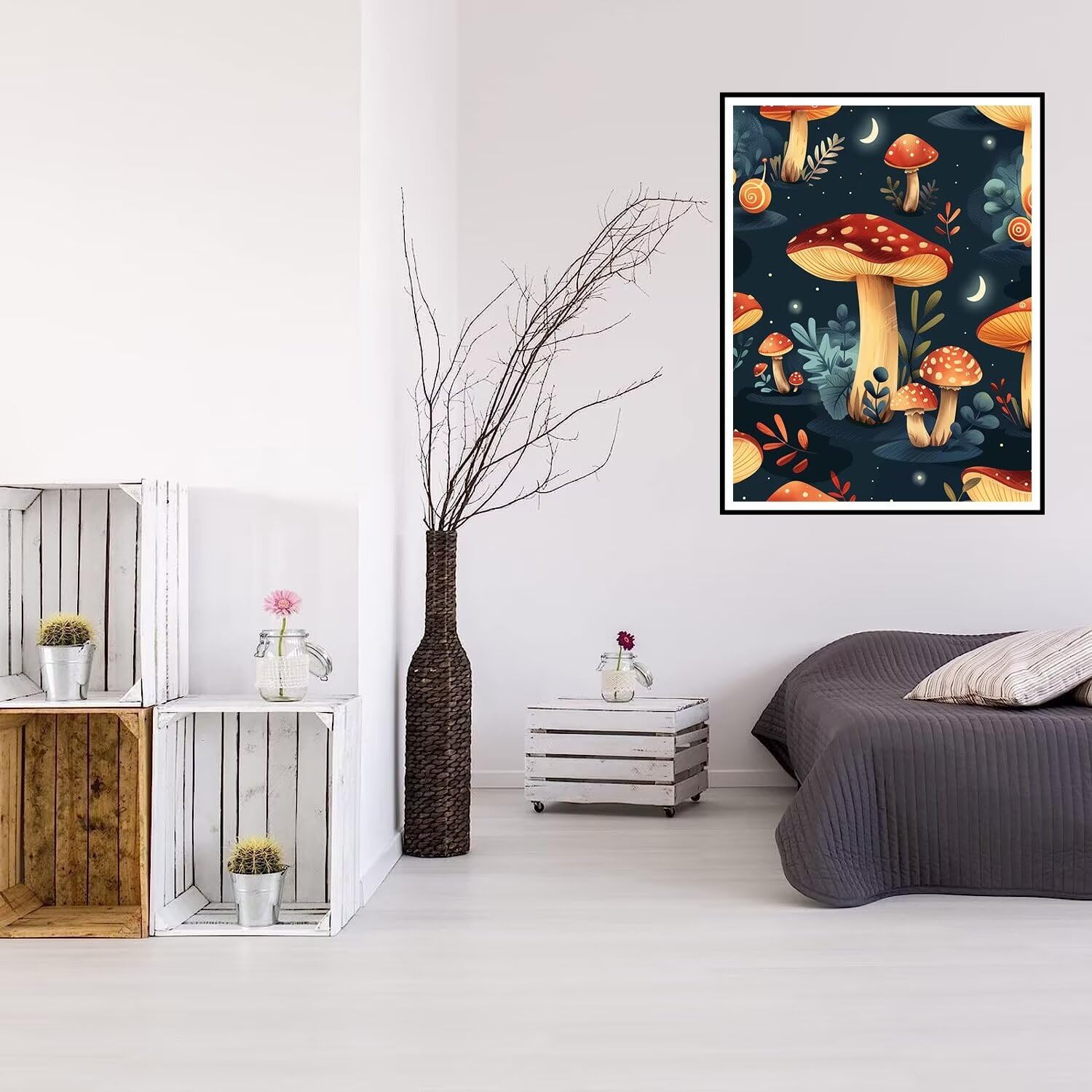 ダイヤモンドアート　完成品　カエルとキノコと月夜 Amazon | ダイヤモンドアート キノコ 80x110cm ダイヤモンドペイン