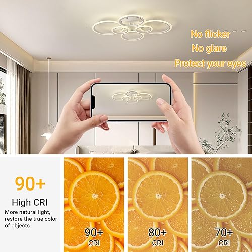 Miniatura 4 de SYZXSP Lámpara de techo LED moderna con control remoto regulable de 6 anillas, lámpara de techo blanca empotrada para sala de estar, dormitorio,