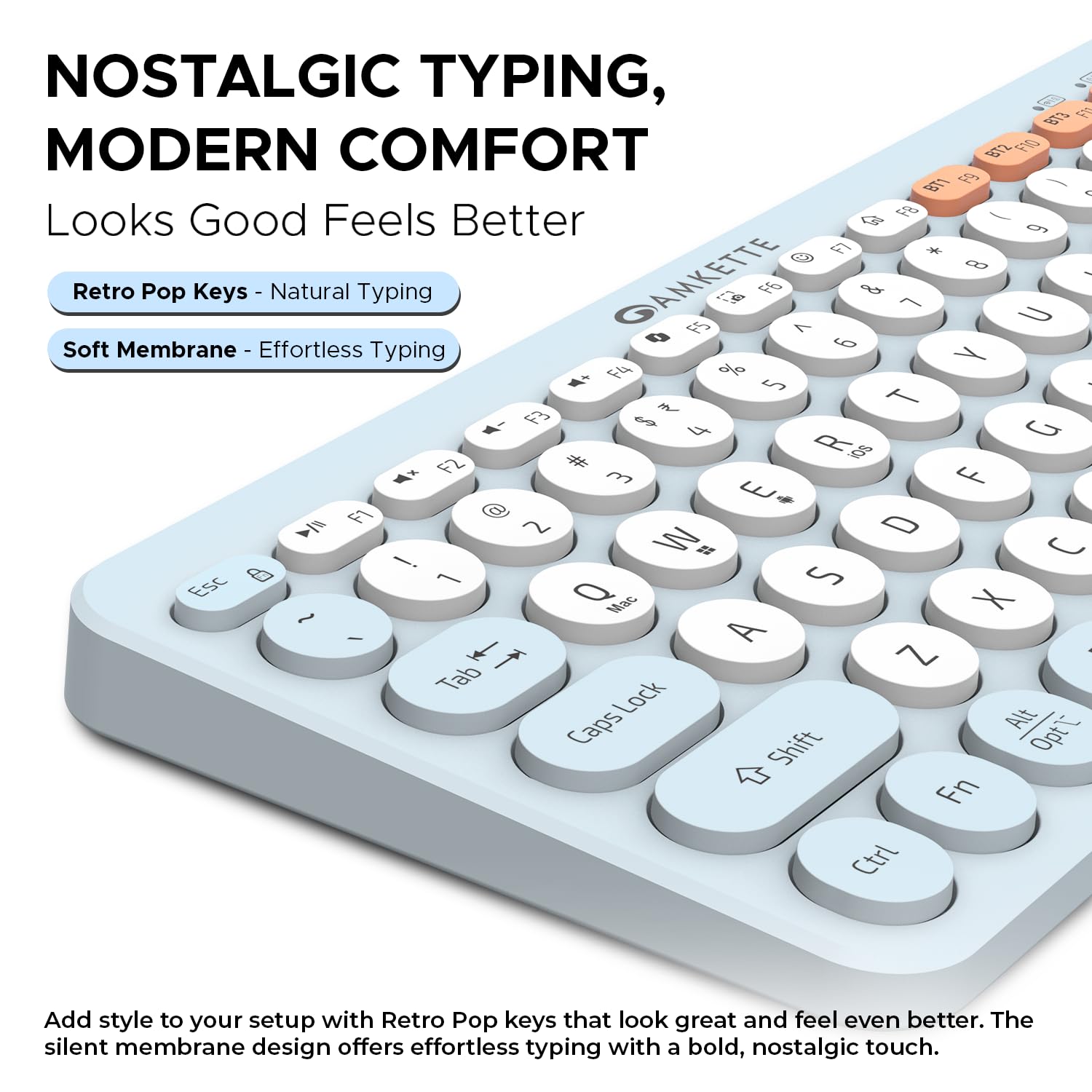 Amkette New and Improved Optimus BT 4 in 1 Multi Device Wireless Keyboard/Bluetooth Keyboard | One Click Device Switching and AI Access for Windows, MacOs, Android and iOS, Dual OS Layout (Blue) 16