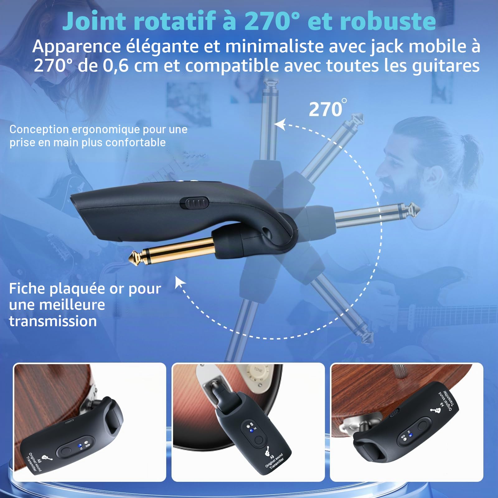 Système de Guitare A9 2,4 GHz Lithium-ION Rechargeable 270° Émetteur Audio sans Fil Acoustique, Basse, Violon, Clavier, Instruments électriques