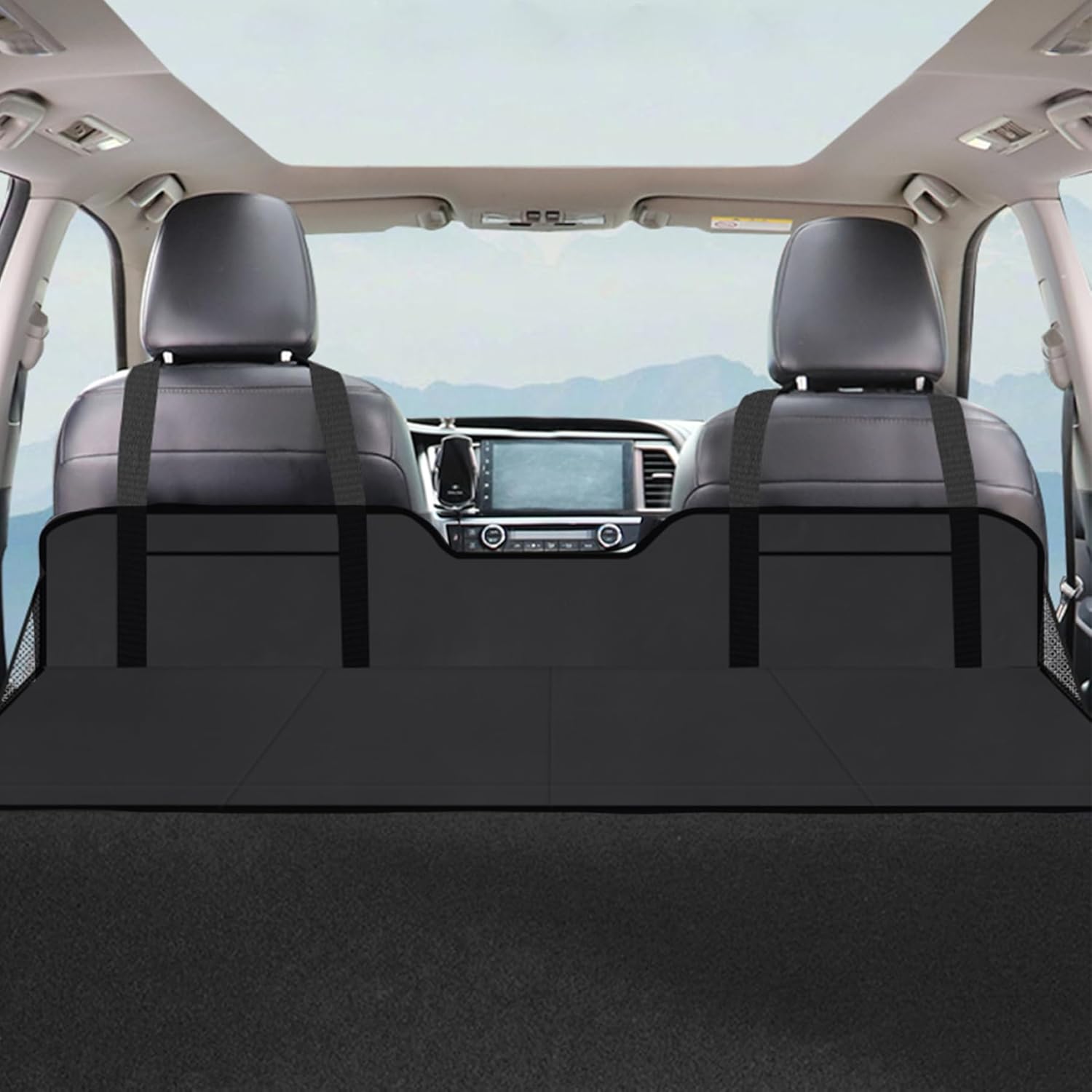 Car Mattress Flannel 4-Fold Non Inflatable Car Sleeping Bed Backseat with Storage Bag Portable Soft 50x16 in Back Seat Extender for Truck, Fishing, Camping, Beach (Black) Mattress