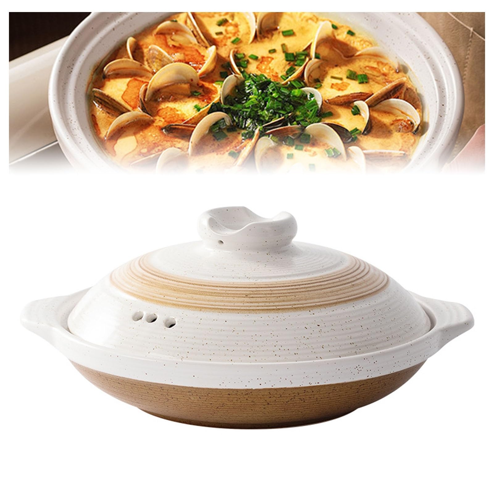 Casseruola in ceramica con coperchio, pentola calda giapponese | Casseruola rotonda resistente al calore, pentola in terracotta for costolette di zuppa di stufato(1800ML)
