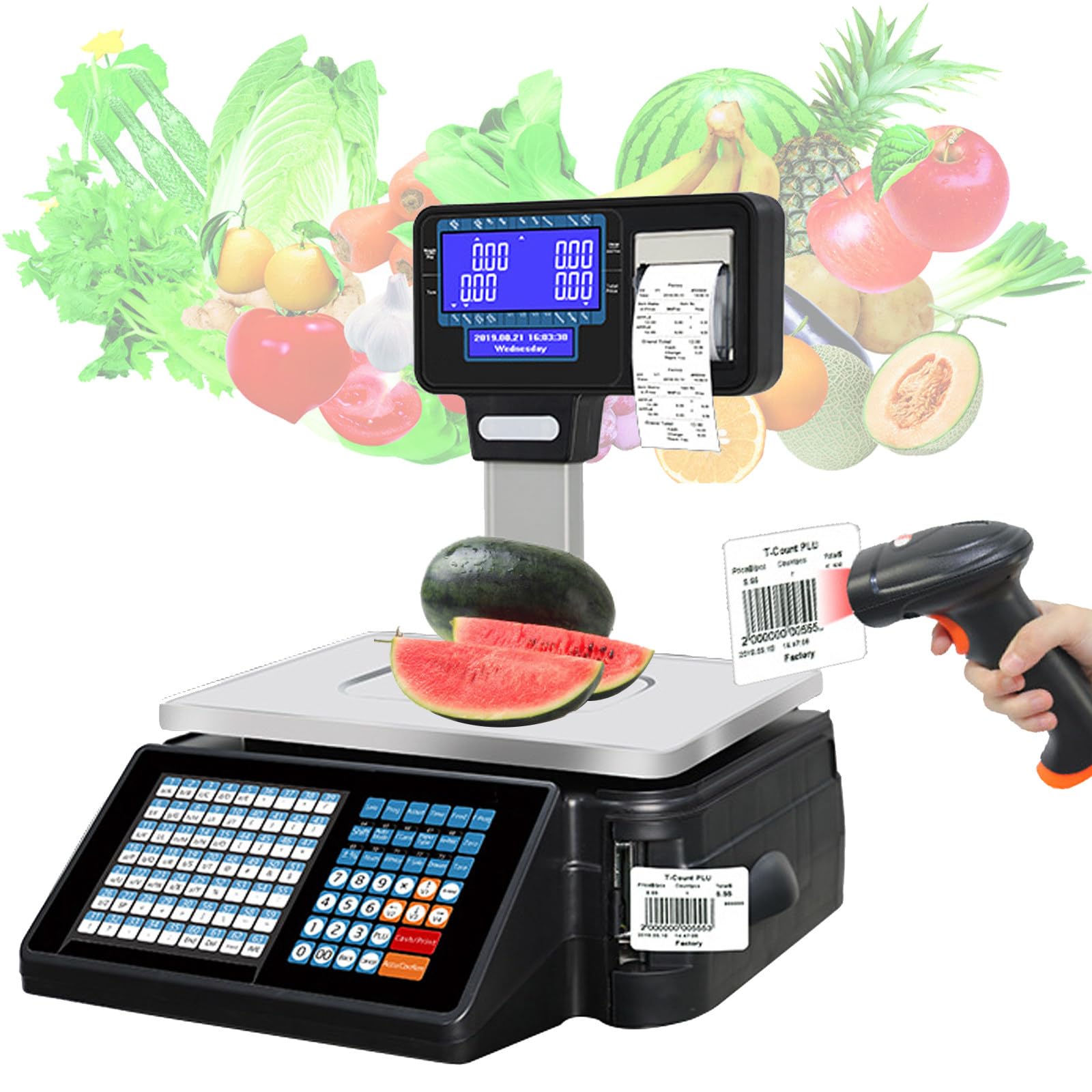 Wagi do drukowania etykiet, 30 kg elektroniczna waga platformowa 63 klawisze skrótów Komercyjna kasa fiskalna do ważenia supermarketów/sklepów detalicznych/magazynów