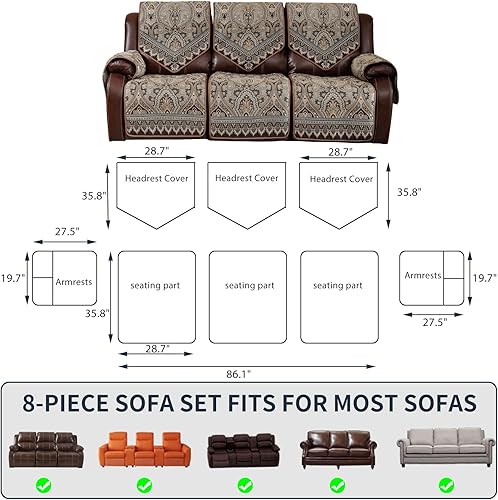 Miniatura 6 de LUFEIJIASHI Fundas impermeables para sofá reclinable, fundas antideslizantes para sofá reclinable de 2 asientos, fundas de sofá reclinable de