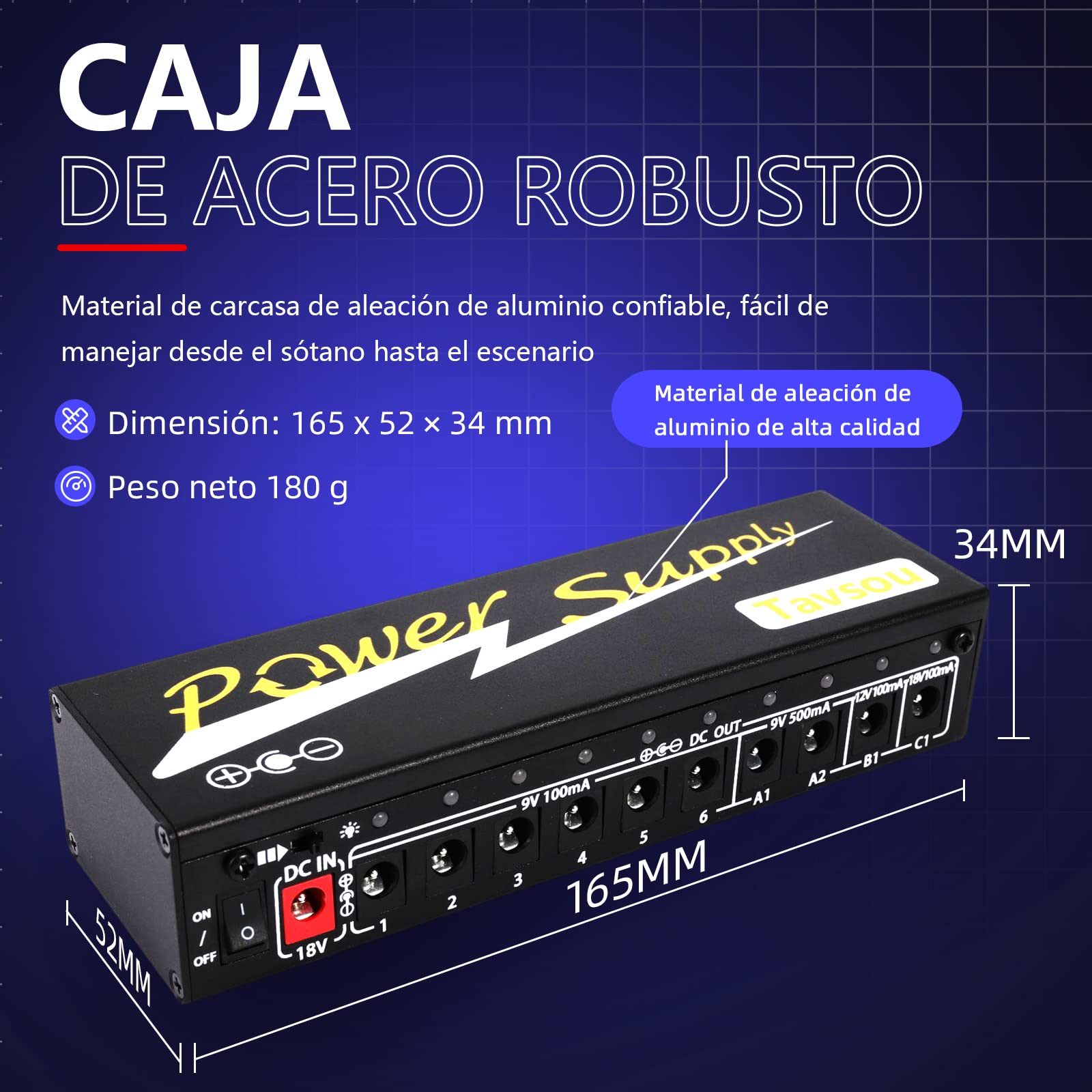 Alimentación del Pedal de efecto de Guitarra con 10 Salidas de Corriente Continua Aisladas 9V / 12V / 18V EU Enchufe