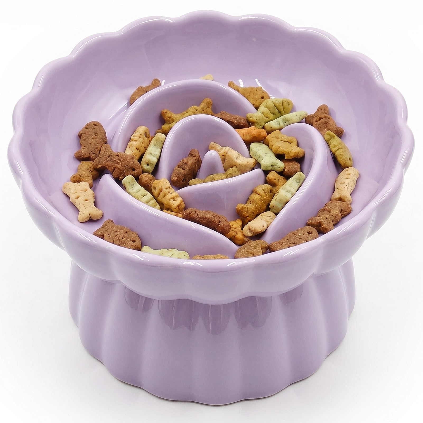 Raised Ceramic Slow Feeder Cat Bowls, Neck Protection for Cats and Puppies